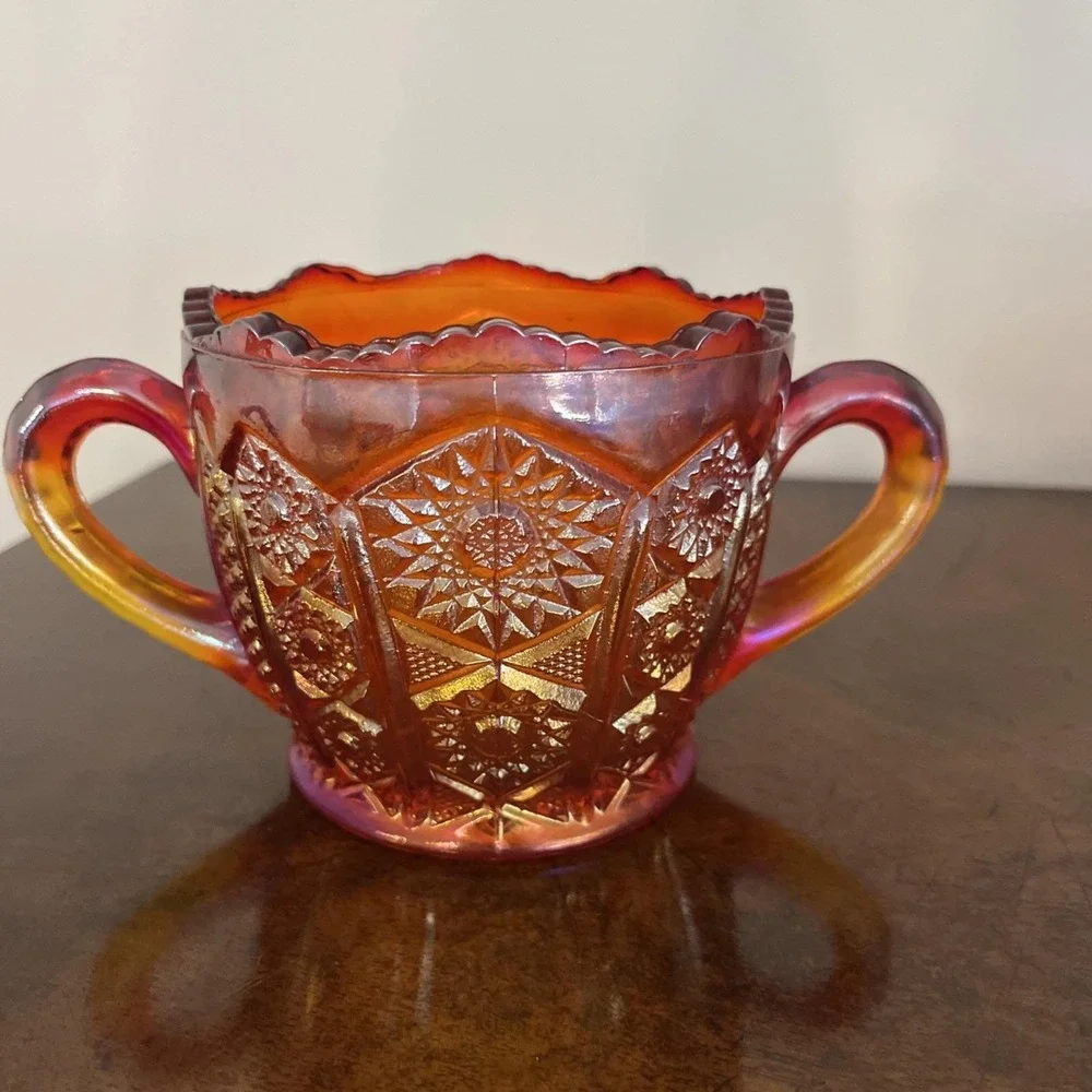 Vintage Indiana Glass Carnival Heirloom Iridescent Sunset Cream & Sugar Set‎